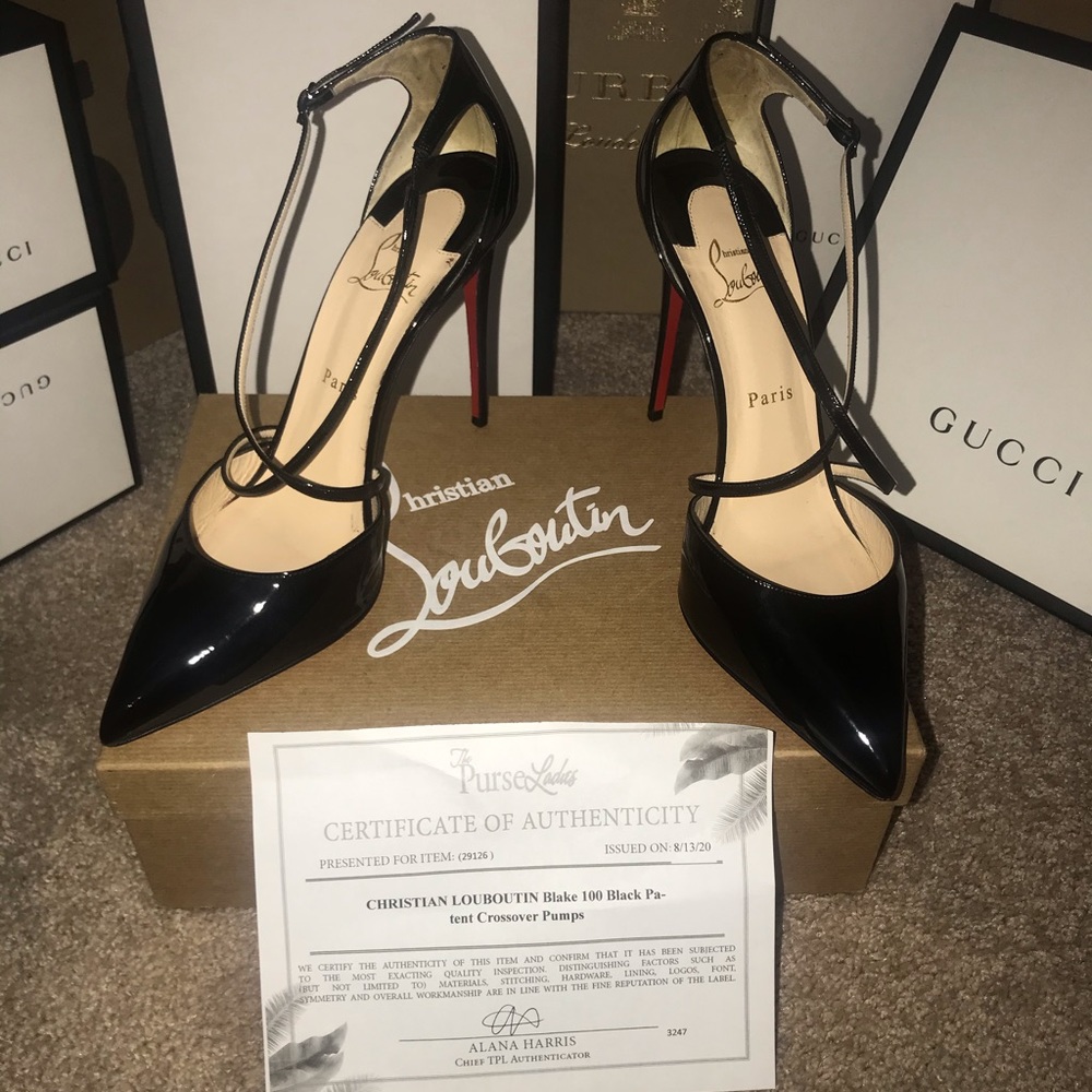 Christian Louboutin Black Patent Leather Pointed Toe Pumps with Red Soles - Picture 1 of 14